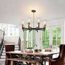 8 Light Gold Chandelier for Dining Room Light Fixtures Black & Brushed Brass Modern Farmhouse Chandelier Industrial Hanging Pendant Lighting for Living Room Kitchen with Glass Shade