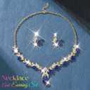 Brishow Green Necklace and Earring Set Rhinestone Formal Wedding Jewelry Sets for Women (blue and gold)