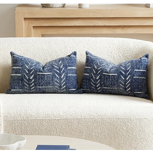 BlissBlush Decorative Lumbar Pillow Covers 12x20 Set of 2, Boho Blue Chenille Accent Rectangular Throw Pillow Covers for Couch Sofa Living Room Home Décor, Cover Only