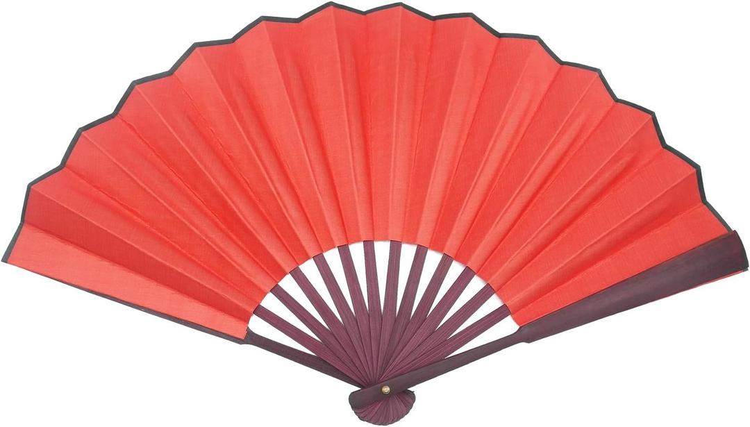 TRENDBOX 10.4" Chinese Traditional Nylon-Cloth Handheld Folding Fan，Handheld Fan for Art Drawing, Cooling, Photo Props, Dance & Decoration, Classic Brown Frame Unisex Gift- Red, Pack of 6