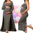 Rnxrbb 2 PCS Tube Baby Shower Maternity Dress Cardigan Set Summer Bodycon Maternity Dresses Long Gender Reveal (S)