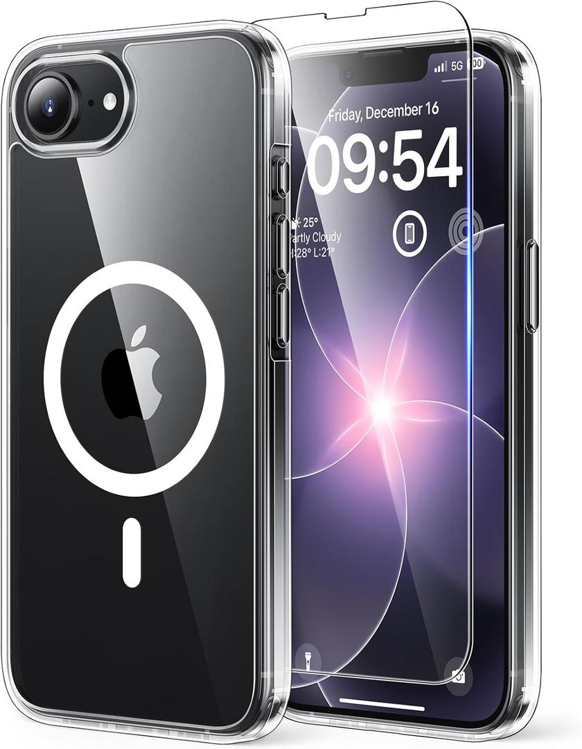 TAURI for iPhone 17e / iPhone 16e Case, Compatible with MagSafe, Anti-Yellowing with Screen Protectors, Shockproof Military-Grade Protection, Slim Magnetic Phone Case for iPhone 16 e / 17 e, Clear