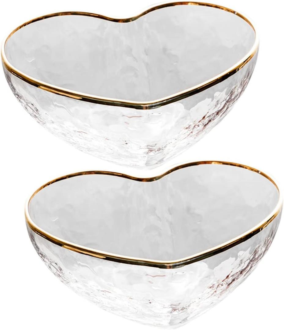 Zerodeko Coquette Room Decor 2pcs Glass Heart Bowl Heart-shaped Salad Bowls Clear Serving Bowls Irregular Bowls Gold Tempered Dessert Dishes for Fruits Salad Dessert Ice Cream Halloween Candy Bowl