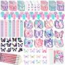 BenLouis 108Pcs Butterfly Party Favors Butterfly Fairy School Stationery Set Bulk for Kids Spring Flower Tea Birthday Birthday Goodie Bag Stuffers Classroom Gifts Rewards Pinata Filler
