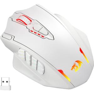 Redragon M913 Impact Elite Wireless Gaming Mouse, 16000 DPI Wired/Wireless RGB Mouse with 16 Programmable Buttons, 45 Hr Battery and Pro Optical Sensor, 12 Side Buttons MMO Mouse (White)