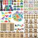 Jerify 139 Pcs Dinosaur Party Favors Include Dinosaur Party Favors Bags Silicone Wristbands Dino Figure Masks Badges Notebooks Keychains Bracelets Pencils Tattoos Toys Stampers Dino Stickers