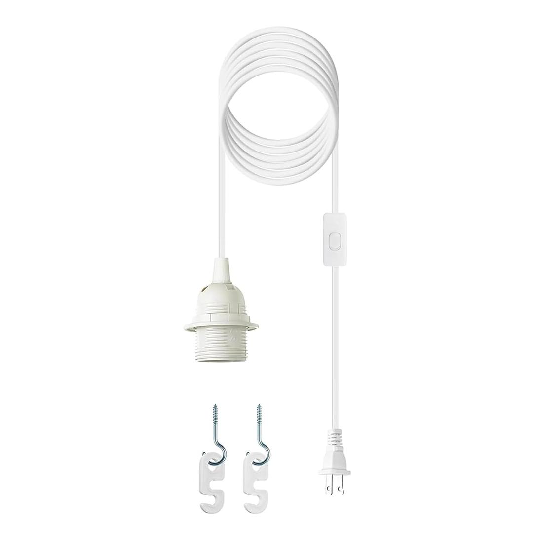 Plug in Light Socket - 16Ft Pendant Light Cord Kit E26/E27 Light Socket Hanging Lantern Lamp Cord with On/Off Switch,Socket Rings, 1 Pack, White
