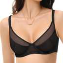Amafuur Minimizer Bra Sexy Unlined Sheer Mesh Balconette Plunge Underwire Bras for Women Black 44D