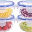 KIGI Small Plastic Bowls with Lid, Leak Proof Round Food Storage Container Set for Meal Prep, Lunch & Soup, 4 Sided Locking Lid, Airtight, BPA-Free Plastic, 10 oz / 1.25 Cup, 8 Piece set