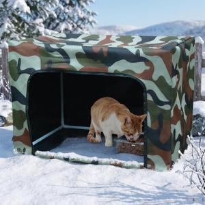 Outdoor Cat House Weatherproof Feeding Station for Food & Water,Large Clawsable Cat Houses for Outdoor Cats,Waterproof Kitty Dining Room Cats Shelter for Stray,Feral & Community Cats (Green)
