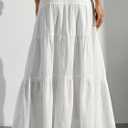 DERAX Women's Boho Flowy White Maxi Skirt Flared Ruffle Elastic Waist Summer A Line 2026 Spring Long Skirts (White, S)