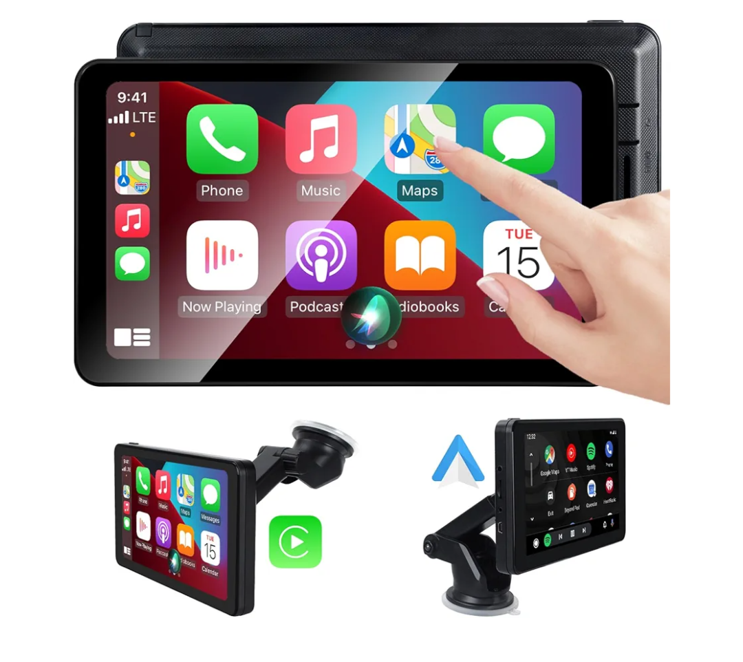 Wireless CarPlay Screen Android Auto for Car, 7" Touch Screen Naivgation Portable Car Stereo CarPlay Bluetooth Mirror Link, Siri, AirPlay, AUX, Voice Assistant for All Vehicles Upgrade