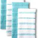 KitchenAid Albany Kitchen Towel 4-Pack Set, Aqua/White, 16"x26"