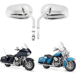 DREAMIZER Motorcycle Vintage Mirrors 8mm Rear View Mirror Black Compatible with Harley Dyna Bobber Softail Chopper Cruiser Cafe Racer Street Electra Glide 1982-2018 (Oval-Chrome)