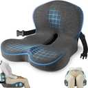 MYFAMIREA Truck Seat Cushion, Memory Foam Trucker Seat Cushion for Truck Driver Long Sitting with Adjustable Strap, Back Support and Pain Relief for Trucker Driving Office Chair and Pain, Dark Gray