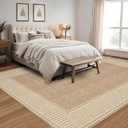 GarveeHome Bordered Rug 4x6 Washable Rug for Living Room Modern Striped Border Area Rug Non Slip Low Pile Dining Room Throw Carpet Contemporary Carpet for Entryway Kitchen Nursery, Khaki