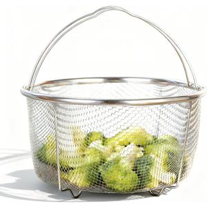 Mesh Steamer Basket for Sturdy Stainless Steel Steamer Insert Basket, Mesh Net Strainer and Insert for Pressure Cookers and Pots for Washing Fry Steam (7.8in)