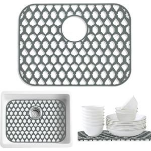 SAMSIER Silicone Sink Protectors Mats (13x11 & 14x12 & 16x12 & 18x16 & 19x14 & 21x16 & 22x13 & 25x16 & 26x14 & 28x14 & 30x16) for Bottom of Kitchen Sink (19x14, Rear Drain) (Gray)