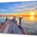 Baisuwallart S05975 Wall Art Decor Canvas Print Picture Sunset Flying Birds 1 Panel Sea Scenery Painting Sunset Glow Artwork for Kitchen Office Home Wall Decor Stretched and Framed Ready to Hang (58L" x 29W")
