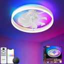 Smart Ceiling Fan with Light, 20'' Low Profile Ceiling Fan for Bedroom, RGB Ceiling Fans Works with Alexa, 4CCT Dimmable Modern Flush Mount Ceiling Fan with Music Sync&66 DIY Color Scenes,White