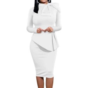 HipGlamp Women's Fashion Peplum Bodycon Dresses Short Sleeve Bow Club Ruffle Pencil Party Dress (X-Large)