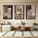 Azartslr Large 3D Abstract Solid Wood Framed Wall Art, Luxury 3 Pieces Brown Sandstone Wall Decor for Living Room, Modern Beige and Gray Home Bedroom Art Painting, Geometric Slate Texture Artwork Dining Room Pictures Decoration