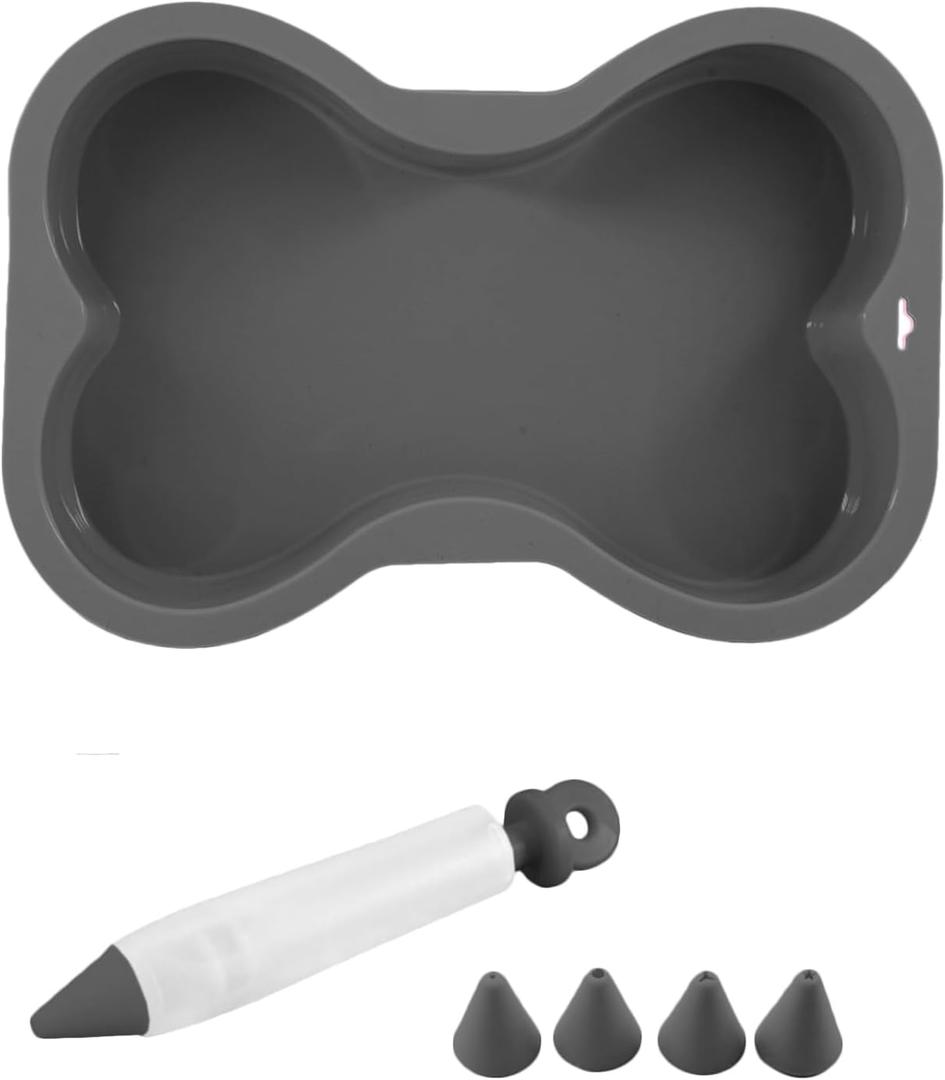 Dog Birthday Cake Mold Silicone Bone Shape Cake Pan with Decorating Pen (Black, 7")