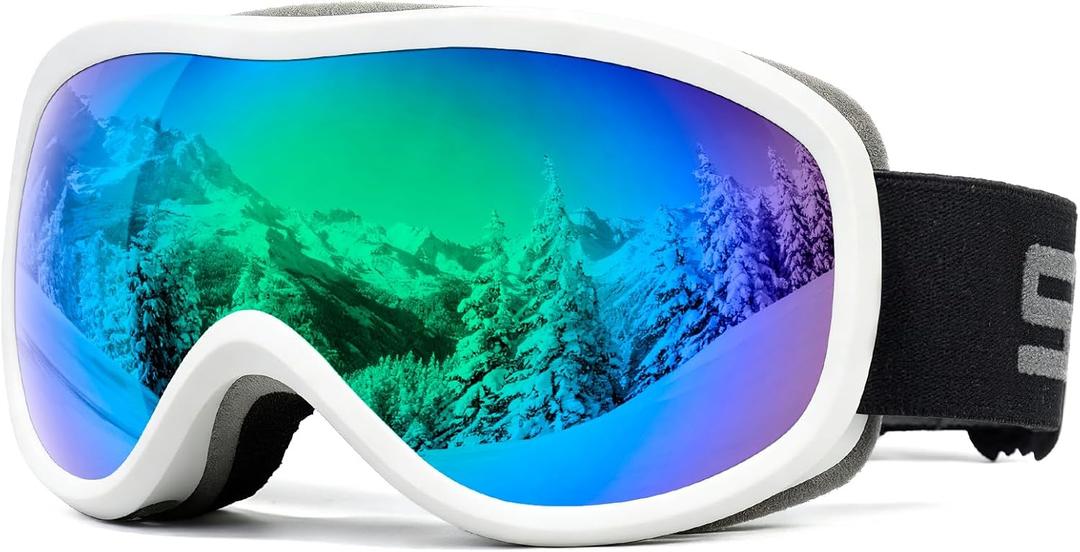 SPOSUNE Ski Goggles Over Glasses with Dual lens, Anti-fog Anti-UV Snow Goggle for Men Women Youth Skiing Snowmobile (Black +Green Lens)