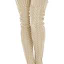 Buauty Women's Cable Knitted Boot Socks Extra Long Thigh High Winter Stockings Over Knee Leg Warmers (Beige)