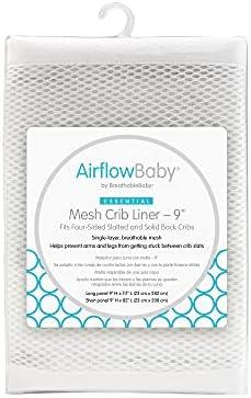 AirflowBaby Breathable Mesh Liner for Full-Size Cribs, 9"H (23cm) Essential 2mm Mesh, White (Size 4FS Covers 3 or 4 Sides)