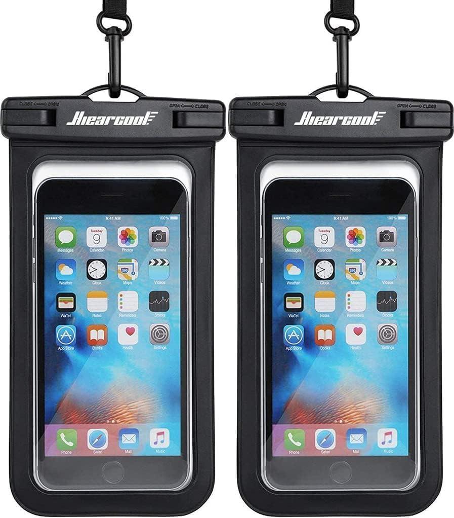 Hiearcool Waterproof Phone Pouch, Universal Case Compatible for iPhone 17 16 15 14 13 Pro Max Plus Up to 8.3", IPX8 Beach Travel Essentials-Black-2 Pack