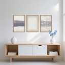 HOURIA Blue White Abstract Neutral Framed Canvas Wall Art Set,Minimalist Boho Waves Lines Wall Decor,Modern Geometric Shapes Print,Mid Century Grunge Artwork for Living Room,Bedroom,Office- 24"x36"x3