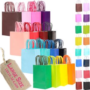 qiqee 100Pcs Paper Gift Bags with Handles 16 Different Senior Color Bags Multiple Uses13"x10.3"x4.6", Large Size