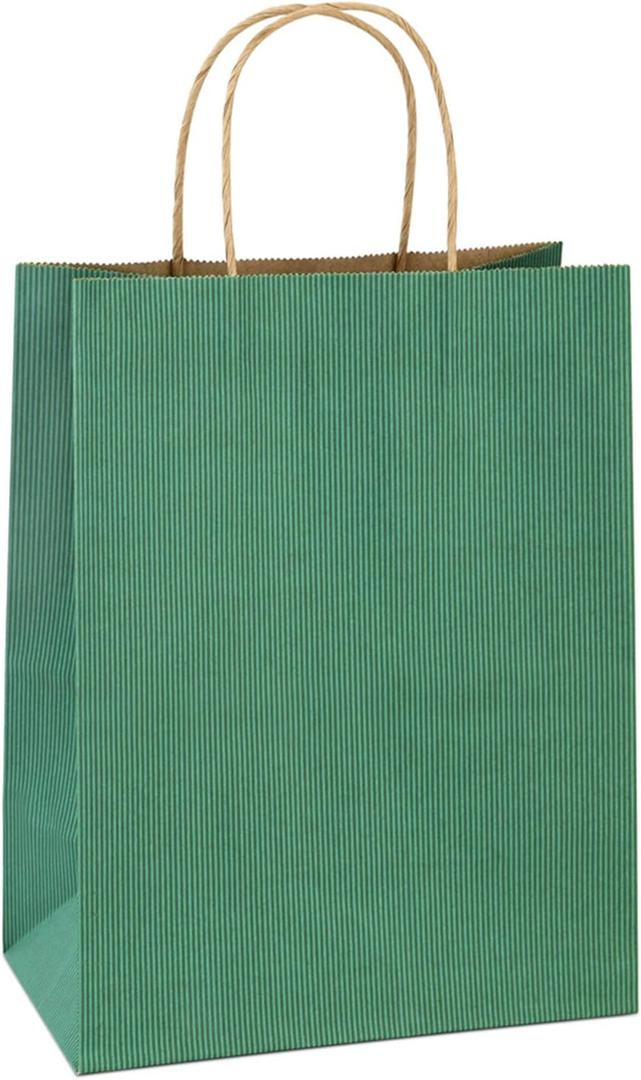 BagDream Gift Bags 8x4.25x10.5 Inches 100Pcs Kraft Paper Bags with Handles Bulk Medium, Green Stripe, 100% Recycled, Retail Merchandise Grocery Paper Sacks