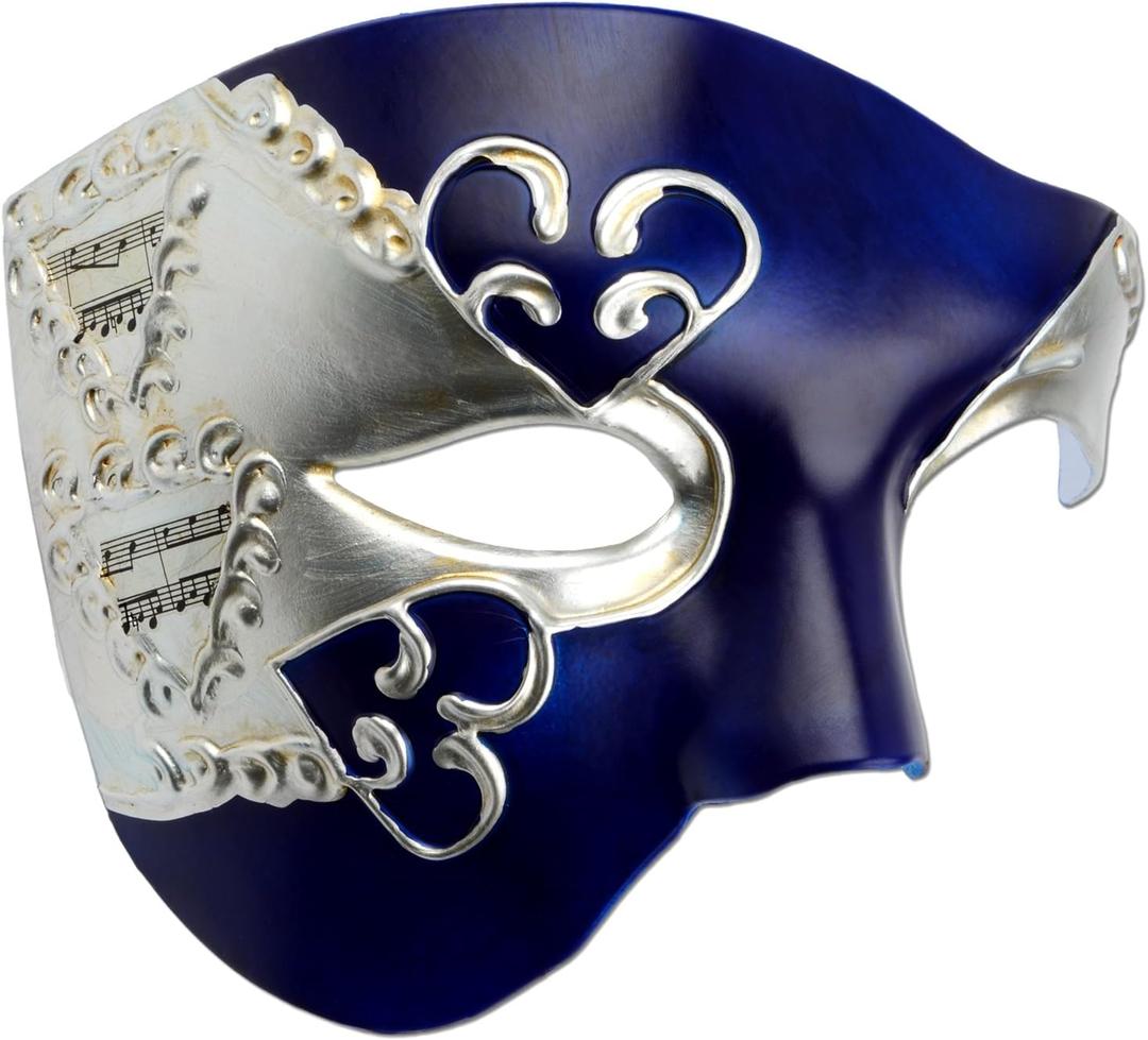 Hoshin Masquerade Mask, Half-Face Mardi Gras Decorations Venetian Masks for Mens (Blue & Silver)
