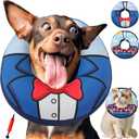 Dog Cone Collar, Adjustable Soft Dog Cone,Comfy Inflatable Dog Collars for After Surgery,Alternative to Cone of Shame,Dual-Sided Pattern Donut Collar for Small Medium Large Dogs,Not Block VisionM (M(Neck: 9"-12"), Blue)