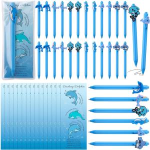 24 Sets Employee Appreciation Gifts Bulk Inspirational Dolphin Ballpoint Pens with Motivational Cards Retractable Black Ink Pen for Coworker Staff Teacher Employee Office Party Favor