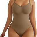 SHAPERX Women's Shapewear Bodysuit Tummy Control Body Shaper Seamless Sculpting Snatched Waist Body Suit (Brown Thong) 
L/ XL