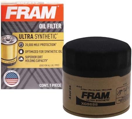 FRAM Ultra Synthetic Automotive Replacement Oil Filter, Designed for Synthetic Oil Changes Lasting up to 20k Miles, XG9688 with SureGrip (Pack of 1)