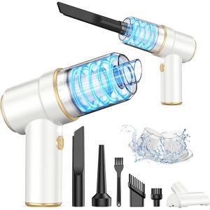 KMM Handheld Car Vacuum Cleaner, 9000PA Vacuum Cleaner & Air Duster, 120W High Power Vacuum Portable Cordless, Hand Held Vacuum Rechargeable with Multi-Nozzles & LED Light for Home, Car, Office (White & Gold)