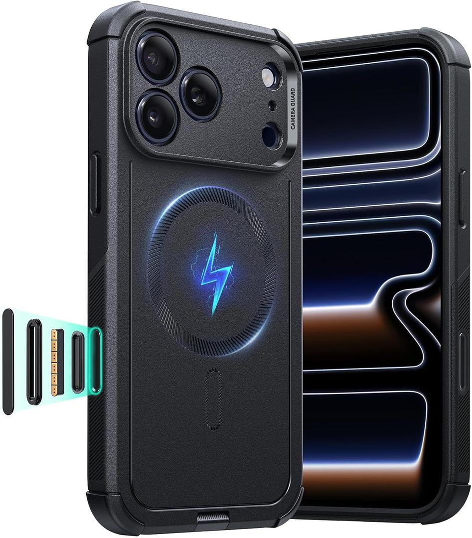 ESR for iPhone 17 Pro Max Case, 7X Military-Grade Drop Protection, Shock-Absorbing Rugged Cover with Camera Control Button, MagSafe Accessories Compatible, Cyber Series, Black