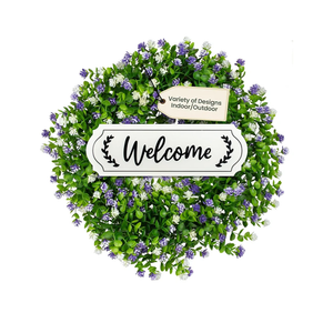 Artificial Blue Camellia Welcome Wreath for Front Door - Faux 19 Inch Front Door Wreath with White Welcome Sign for Front Door, Outside Wall, Window, Outdoor Party, Holidays