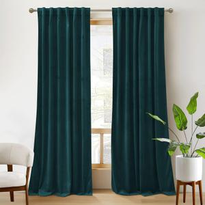 RYB Home Velvet Curtains 120 inches 2 Panels Set - Super Soft Durable Window Drapes Room Darkening Energy Smart Back Tap for Apartment Villa Room Backdrops, Peacock Blue, W52 x L120, 2 Panels