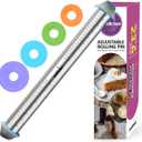Adjustable Rolling Pin with Thickness Rings for Baking, Adjustable Stainless Steel Designs Dough Roller Pins for Cookie Decorating & Dough Pizza Pie Adjustabl Long Rolling Pin 23.6 Inch (B.23.6 Inch, Stainless Steel)
