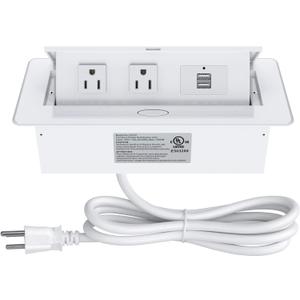 Pop up Power Strip,Recessed Electrical Outlet Power Hub Connectivity Box, Desktop Socket with 2 Outlets & 2 USB Charging Ports for Table Conference Room Countertop, UL Listed (White)