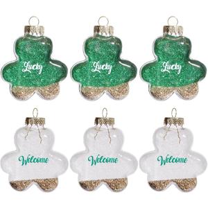 DN DECONATION St Patricks Day Decorations Shamrock Ornaments for Tree Mini Clover Lucky Irish Green Hanging Bauble for St Patricks Day, Glitter Glass Hanging Ornaments Ball for Irish Christmas Decor (Green & White - 6pcs)