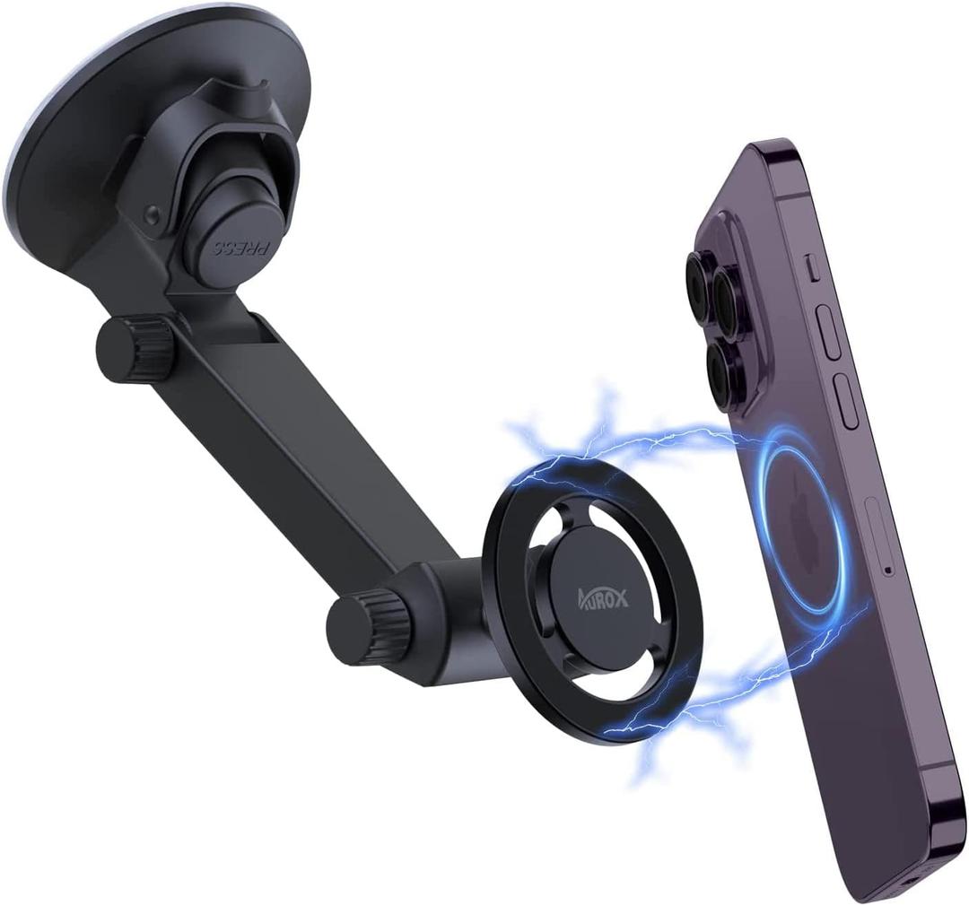 AUROX MagSafe Car Mount for iPhone 15/14/13/12 Series - Super Suction Cup, Stronger Magnets, 360 Rotation & 210 Tilt, Easy Installation, Universal Compatibility