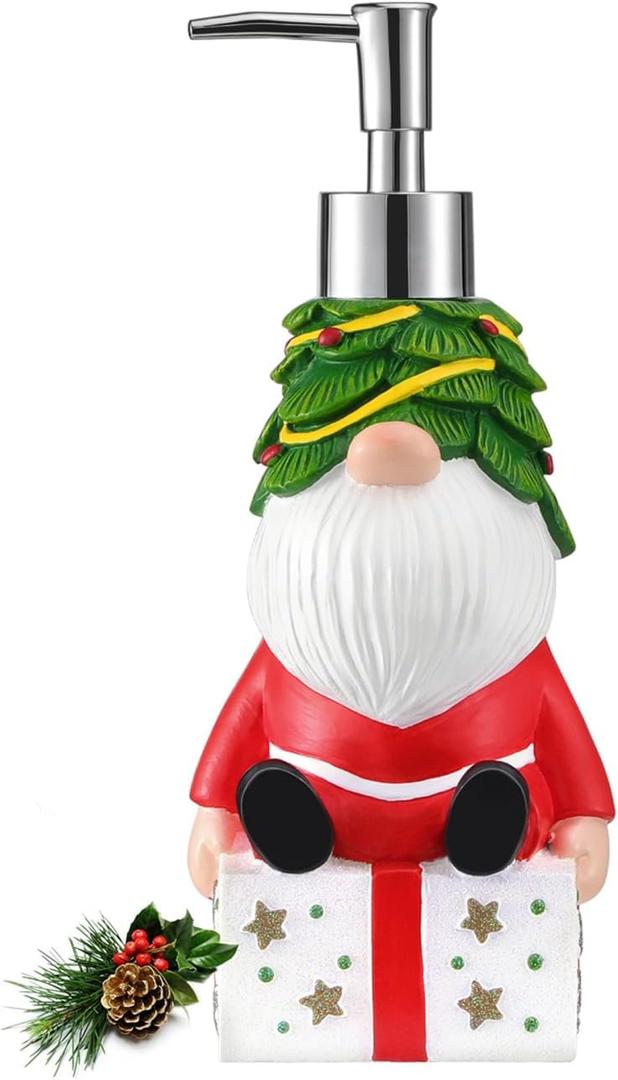 Luxspire Christmas Soap Dispenser, Resin Hand Soap Bottle and Lotion Dispenser Rustproof Refillable, Christmas Santa Decor No Leak for Kitchen Shower Bathroom Countertop, 350ml