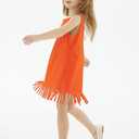 Noomelfish Girls Sleeveless Fringe Dress Cotton Summer Casual Sundress (3-12 Years) (Orange, S)