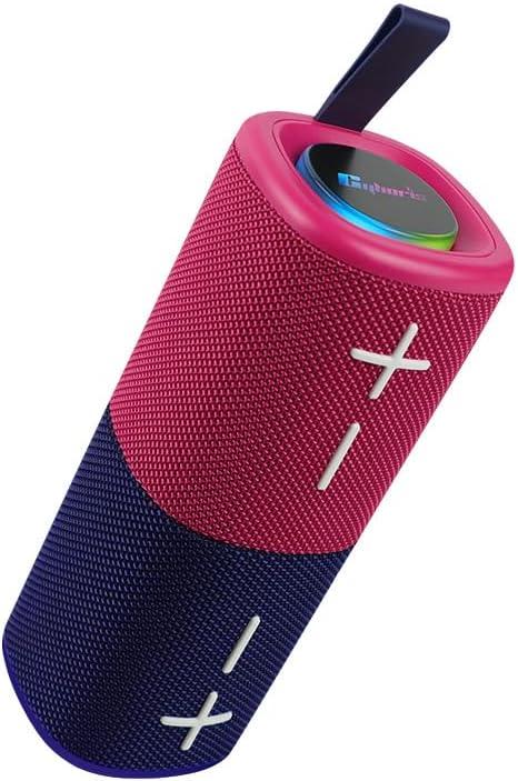 EssenceOasis Portable Bluetooth Speaker, Waterproof Wireless Speaker, Pink and Blue, LED Light Ring, Carry Strap